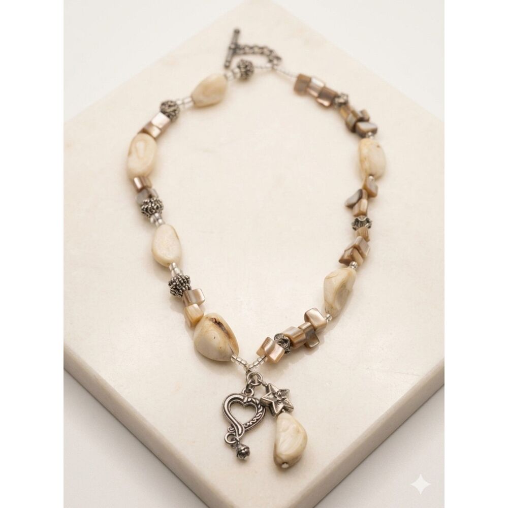 Artisan Mother-of-Pearl and Shell Beaded Charm Necklace